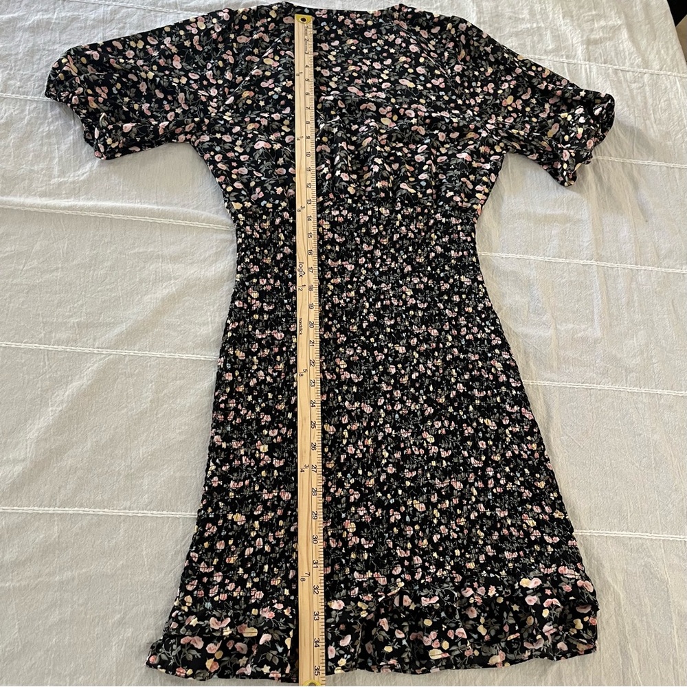 Abercrombie Fitch Black Floral Puff Sleeve Smocked Ruffle Hem Dress MT Tall - Picture 9 of 15
